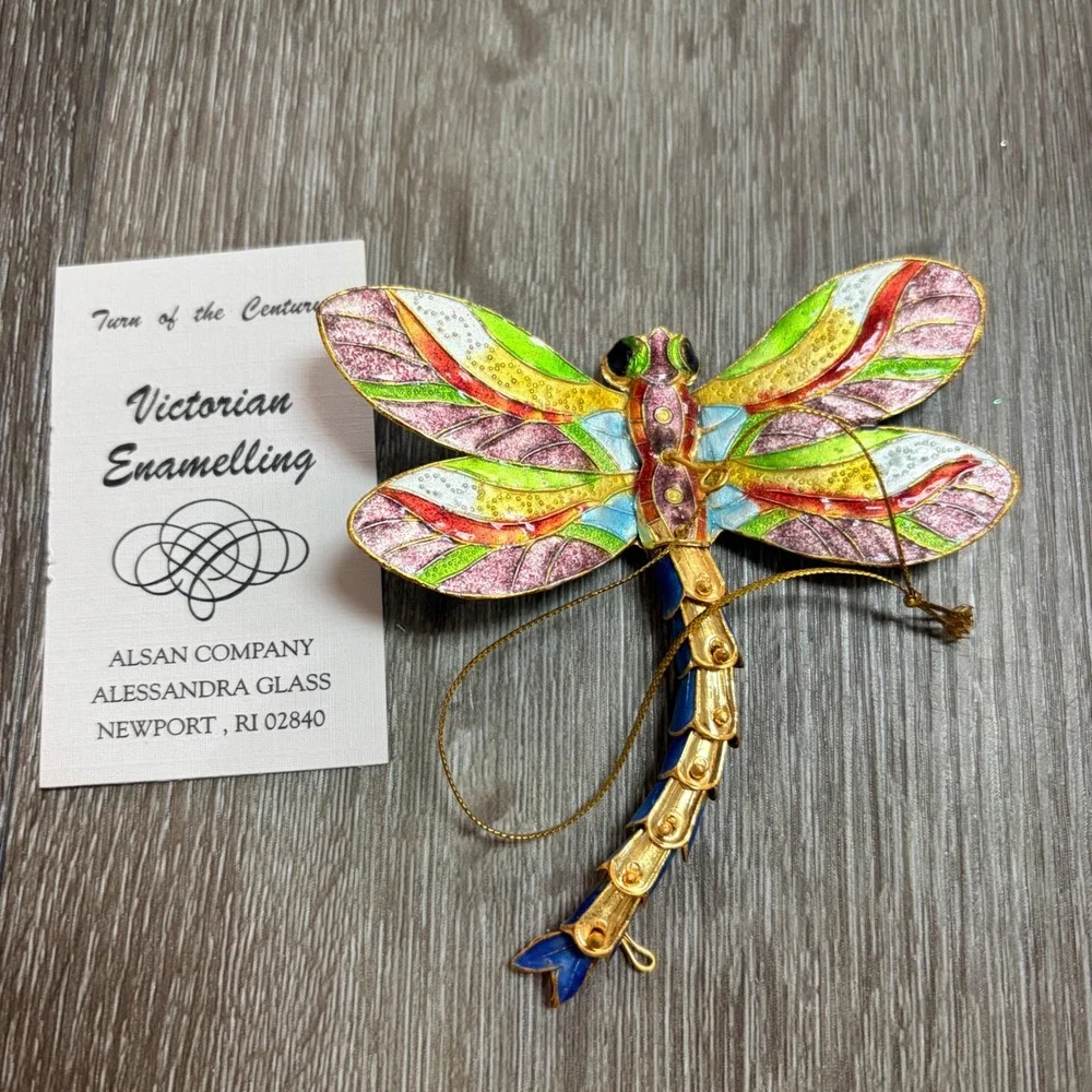 Alsan Company Victorian Enamelling Dragonfly Ornament Gold Plated Copper Blue